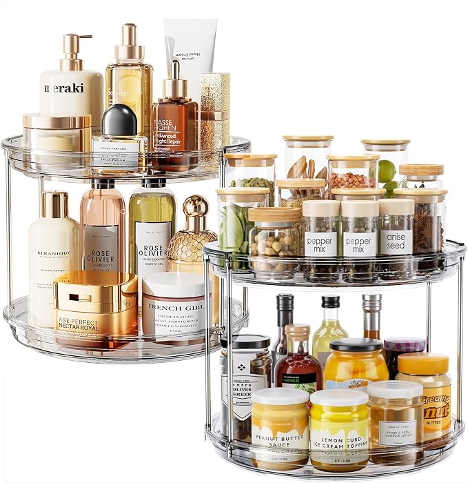 LAMU 2 Pack 2 Tier Lazy Susan Turntable Organizer 10.6'' Rotating Spice Rack Organization for Cabinet, Kitchen, Pantry, Countertop, Bathroom, Vanity, Medicine Cabinet Organizer, Grey by YourHome-OrganizationHelper