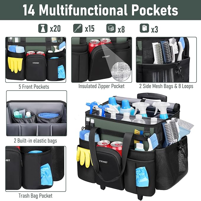 Ytonet Cleaning Caddy with Wheels, Extra Large Rolling Cleaning Caddy Bag - Image 2