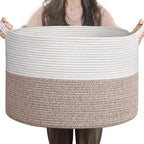 INDRESSME Large Woven Rope Blanket Basket Living Room Brown, 65L by INDRESSME