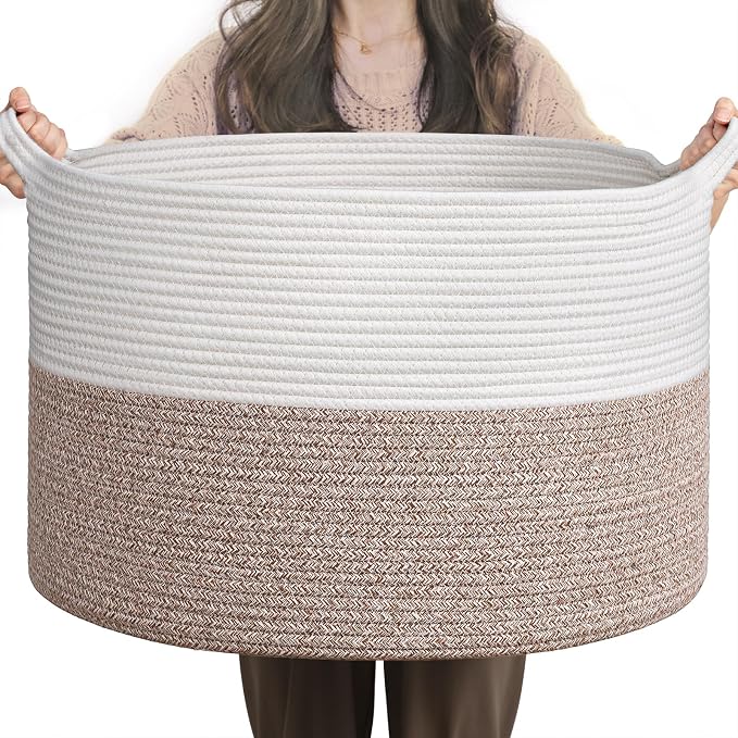 INDRESSME Large Woven Rope Blanket Basket Living Room Brown, 65L by INDRESSME