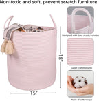 XUANGUO Cotton Rope Laundry Basket Hamper for Girls Kids Baby Nursery Hamper Bin Woven Storage Basket for Living Room Girls room Boho Tall Rope Baskets for Blanket Toys Large light pink (Pack of 2) - Image 2