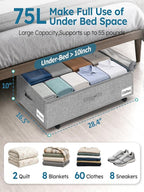 10-in 75L Low Profile Under Bed Storage with Wheels, 2 Pack, Gray | 5 Rotating Wheels, Large Clear lid, Rigid Sides & Bottom, Low Space Storage, Under Bed, Couch, Crib, Dorm Organization - Image 2