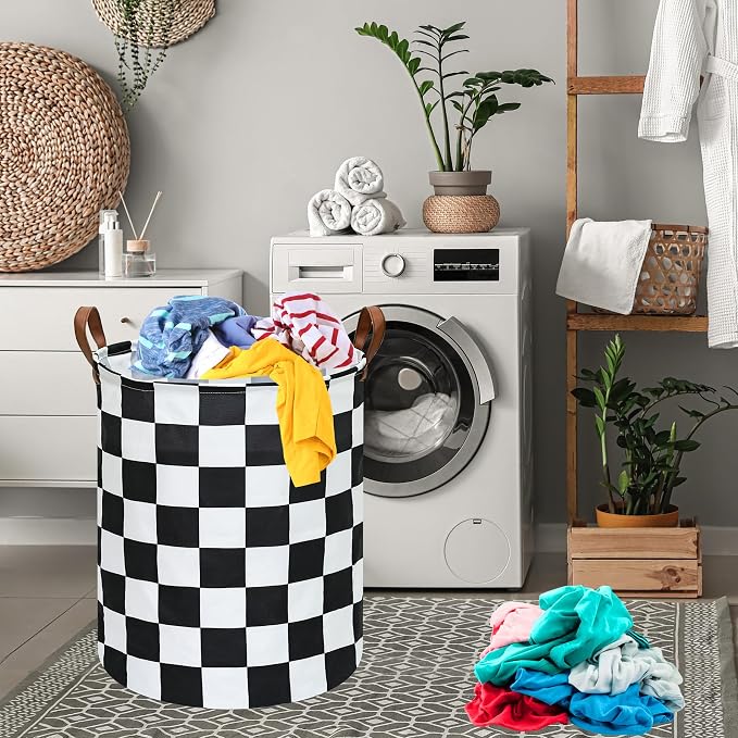 MAIZMZ Checkered Flag Canvas Storage Basket 63L Waterproof Laundry Hamper with Handles, Collapsible Racing Themed Organizer Bin for Boys Bedroom, Toys, Clothes, Gift Giving - Image 4