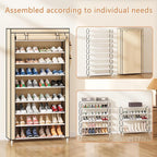 Laiensia 9-Tier Shoe Rack ，Space Saving Shoe Storage Organizer Non-Woven Cover Shoe Shelf Holds 36-45 Pairs for Bedroom, Hallway, Entryway, Beige - Image 4