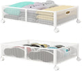 PHINOX Under Bed Storage with Wheels & Handle,Sturdy Metal,2 Pack,White | Tool-free assembly, glide smoothly, easy reach, foldable, maxmazie low-profile beds, dorm, keep seasonal clothes, shoes fresh by PHINOX
