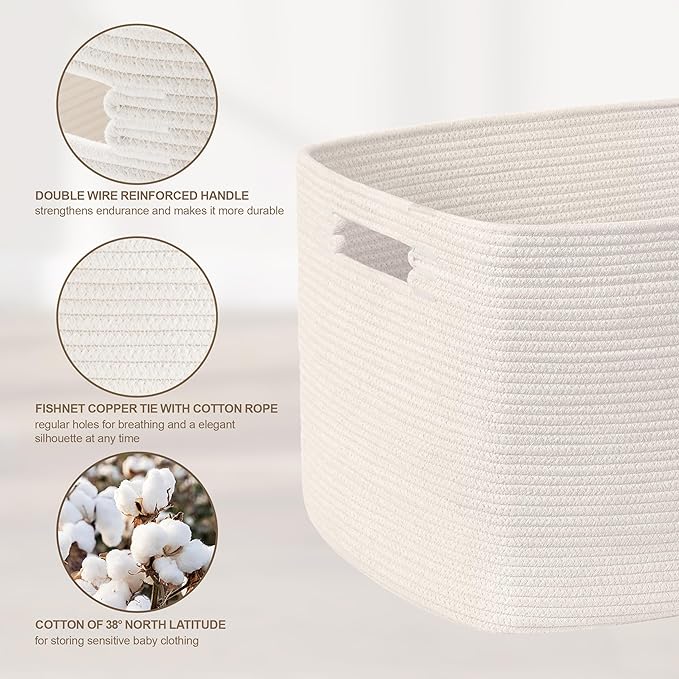100L Extra Large Woven Laundry Basket Hamper with Handles, White - Image 6