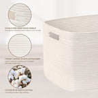 72L Large Woven Laundry Basket Hamper with Handles, White - Image 6