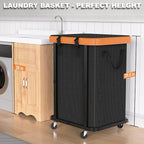 Laundry Hamper with Wheels,150L Leather Patchwork Clothes Hamper Black - Image 4