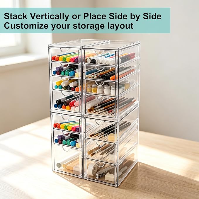 Prsildan Acrylic Desk Organizers with 14 Drawers, Stackable Makeup Storage - Image 5