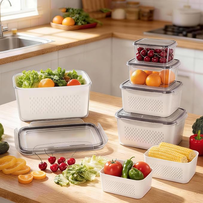 HOMETALL 6 PCS Fruit Storage Containers for Fridge with 6 Removable Colanders, BPA Free Produce Containers for refrigerator, Dishwasher & Microwave Safe Food Containers Keep Fruit, Salad, Berry, Fresh - Image 5