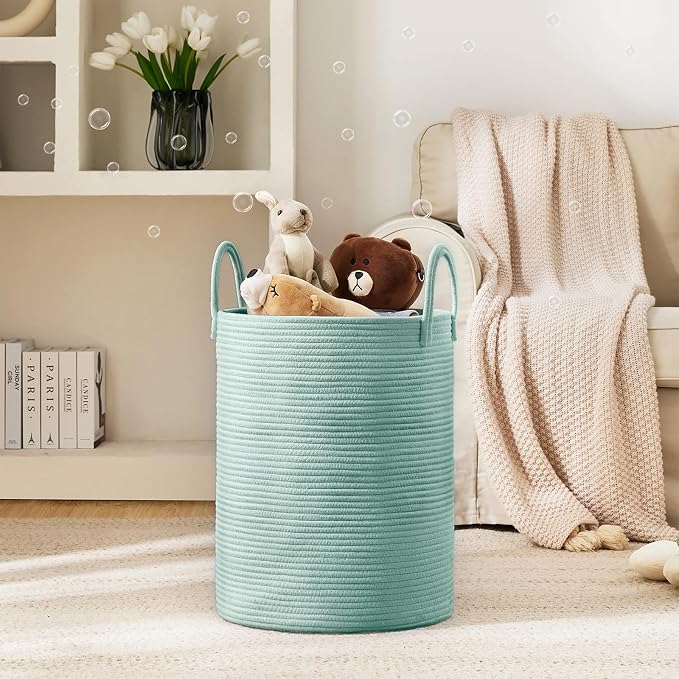YOUDENOVA Cotton Rope Laundry Hamper Basket, 58L Blanket Basket for Nursery - Image 2