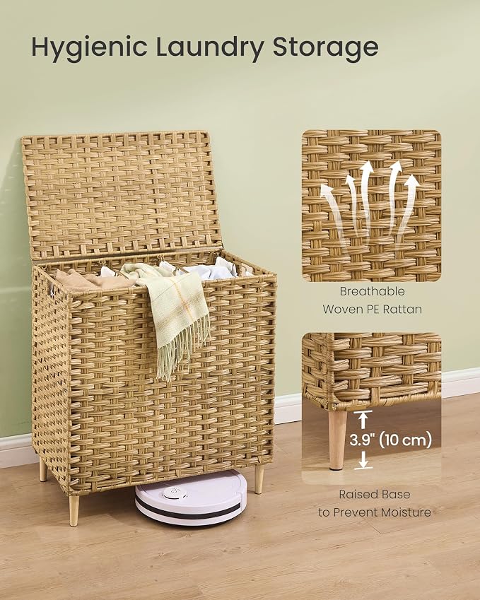 SONGMICS 3-Section Laundry Hamper with Lid, PE Rattan, 42 Gallons (160 L) - Image 5