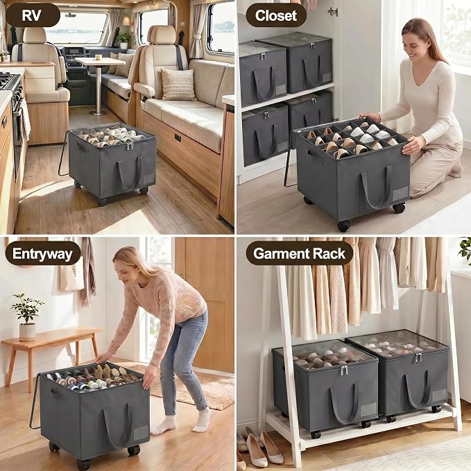 2 Pack Large Shoe Organizer for Closet, 32 Pairs Shoe Storage Box Grey - Image 6