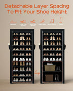 CASAMAYA Shoe Rack with Covers, 10 Tiers Tall Shoe Rack Organizer, Large Capacity Shoe Shelf Storage, Hold 30 Pairs of Shoes, Vertical Shoe Storage Organizer for Closet, Entryway, Black, SRT103B01 - Image 4
