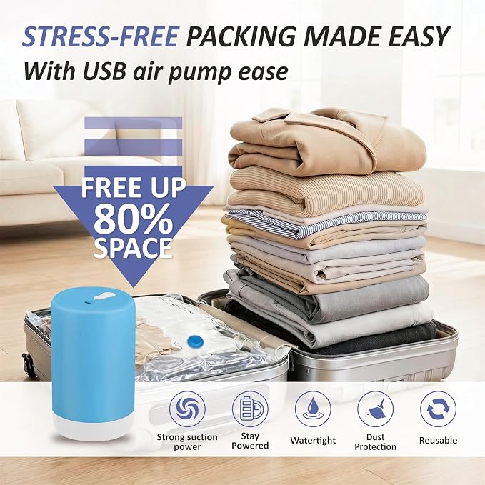 Travel Vacuum Storage Bags with Rechargeable Cordless USB Pump, 15 Combo - Image 2