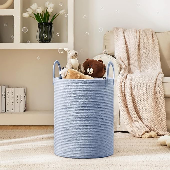 YOUDENOVA Cotton Rope Laundry Hamper Basket, 58L Blanket Basket for Nursery - Image 2