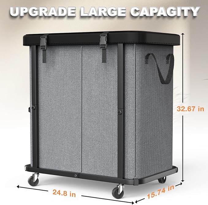 Laundry Basket with Wheels,190L (50 Gal) Laundry Hamper 2 Setion - Gray - Image 6