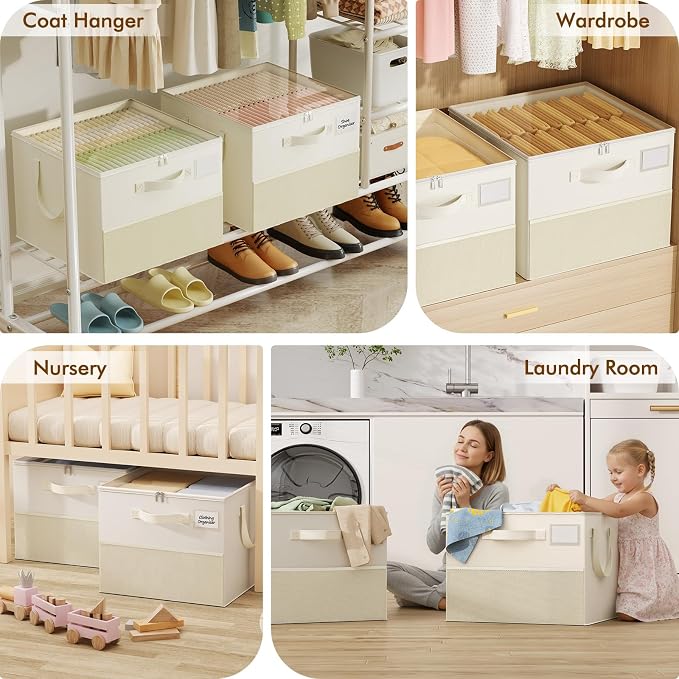 Plus Size 2 Pack Shoe Organizer for Closet, Foldable Shoe Storage Box | 16–24 Pair Shoe Storage for Sneakers, Boots & Heels with Adjustable Dividers, Clear Cover & Space Saving Closet Storage - Image 3