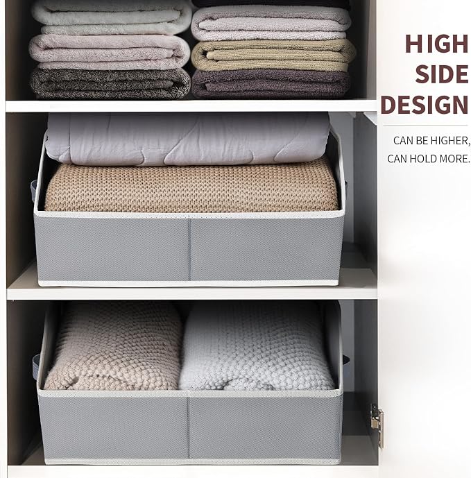 Homsorout Trapezoid Storage Baskets for Shelves - Large Fabric Baskets for Organizing, Foldable Storage Bin with Handles, Cube Storage Organizer Bins for Clothes, Blankets, 4 Pack, Grey - Image 4