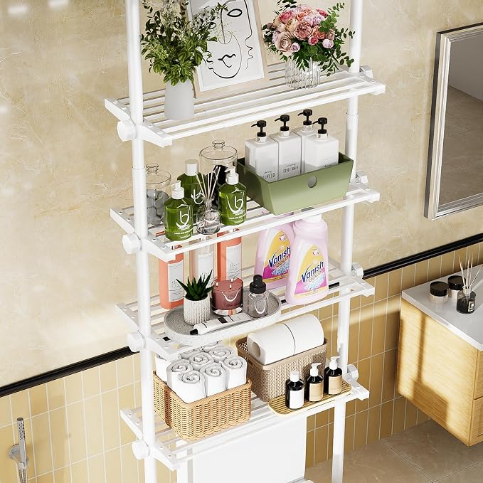 Over The Toilet Storage Shelf No Drill 4-Tier Adjustable Bathroom Organizer - Image 3