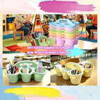 6 Pack Classroom Caddy Organizer with Handle Pastel Plastic Table Caddy 6 Compartments Storage Cup Holder for School Supplies Art Crafts Crayons Pencils Stackable Desk Caddy for Office Home - Image 6
