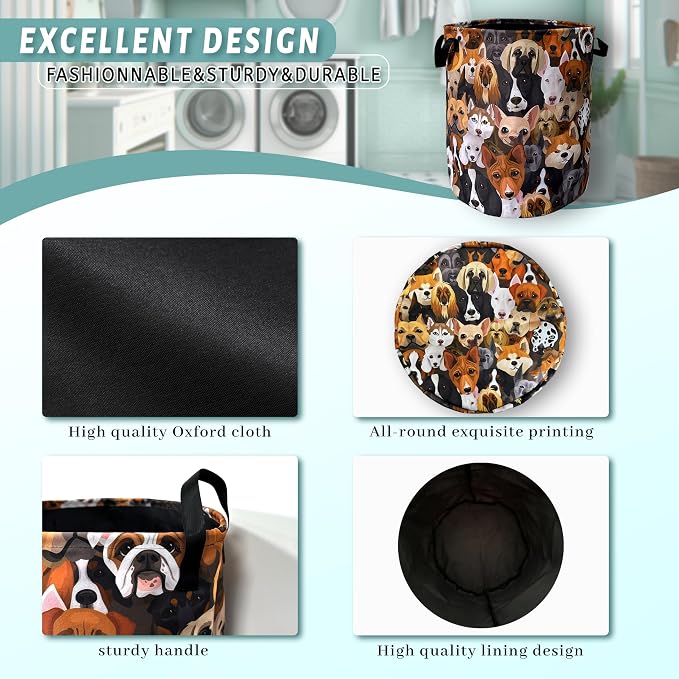 Colorful Dog Laundry Basket Oxford Cloth Foldable Hamper 18.9x16.5 Inch - Image 4