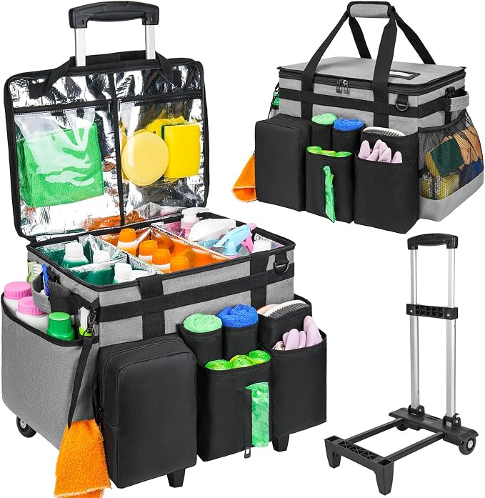 Cleaning Cadddy Bag with Rolling Cart, Large Cleaning Bag with Wheels by Jaffzora