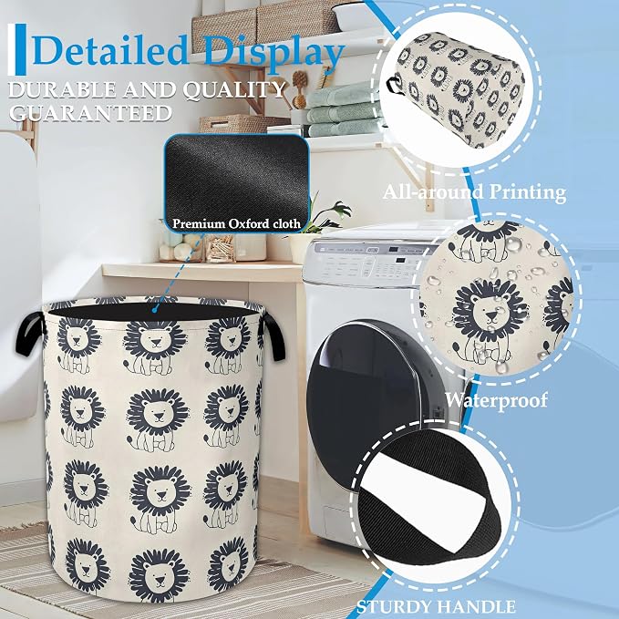 Cute Lion Laundry Basket Collapsible Laundry Hamper Clothes Storage Bin for Bathroom Bedroom Room Decor 16" X 20.8" - Image 3