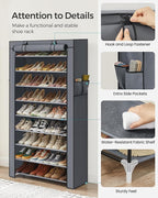 SONGMICS 10-Tier Shoe Rack with Cover, Shoe Storage Cabinet for 40-50 Pairs - Image 6