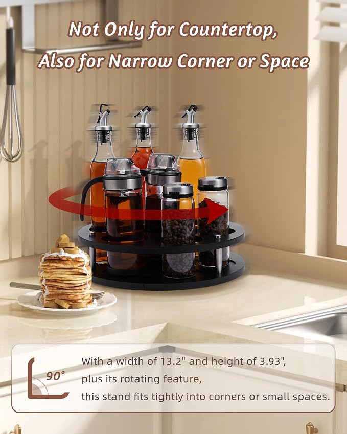 Rotating Wood Tumbler Organizer, 30 oz 40 oz Spinning Turnable Tumblers Holder, 360° Rotatable 7 Large Cups Bottle Tumbler Storage Display Stand, Rotate Syrup Organizer for Cabinet Countertop（Black） - Image 6