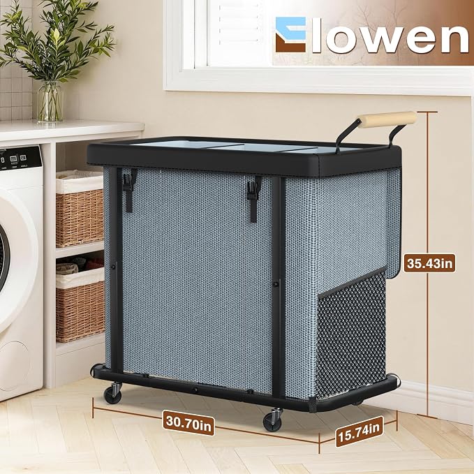 Rolling Laundry Hamper with Wheels, Laundry Hamper 3 Section with Lid Gray - Image 6