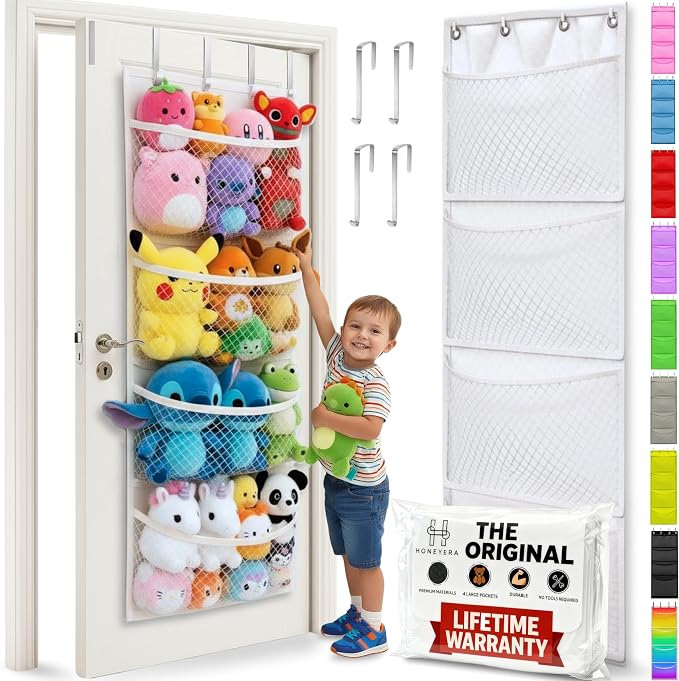 Honeyera The Original Stuffed Animal Storage (Patented) - Over Door Organizer for Stuffies, Baby Ideas Holder, Toy Plush Hammock Hanging Net Big Girls Toddler Large Bag Animals Stuffy Behind by Honeyera