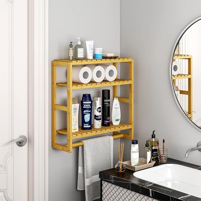 Galood Over The Toilet Storage Bathroom Shelves Wall Mounted Yellow - Image 3