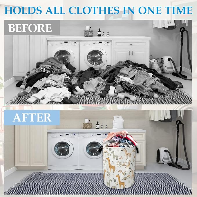 Rainbow Giraffe Laundry Basket Collapsible Laundry Hamper with Handle, Oxford Clothes Storage Bin for Bathroom Bedroom Room Decor, Gift Basket 16" X 20.8" - Image 4