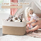 Goodpick Large Woven Blanket Basket, 21.6" x 14.9" x 11.8" Storage Baskets for Organizing, Rectangle Cotton Rope Toy Basket for Living Room, Bedroom, White & Brown (Pack of 3) - Image 2