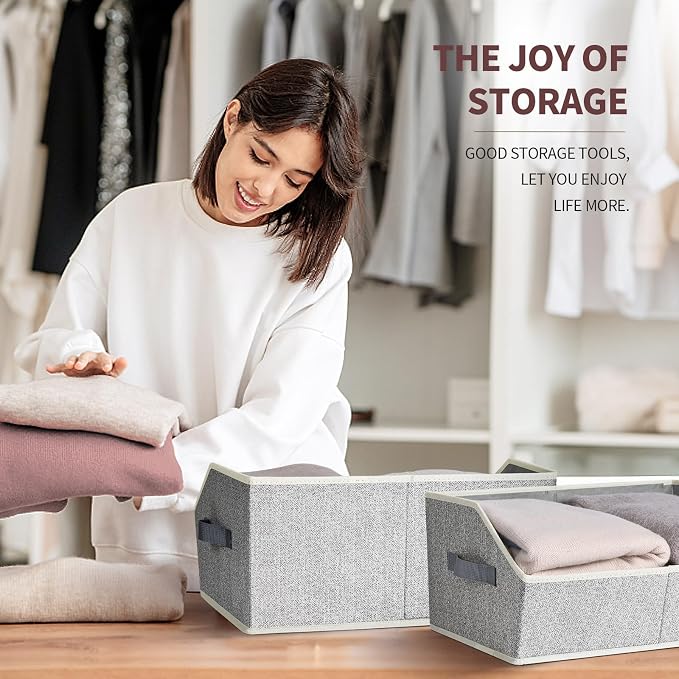 Homsorout Closet Organizers Bins 18 Packs - Large Closet Shelf Organizer with Handles, Fabric Trapezoid Storage Bins, Collapsible Storage Cubes for Clothes, Towels, Light Gray - Image 4