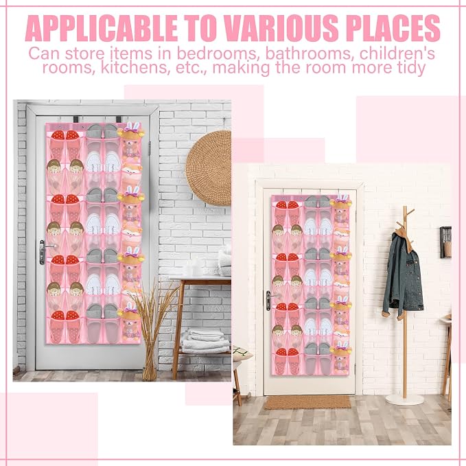 Windyun 2 Pcs 40 Pocket Over The Door Shoe Organizer, Pink - Image 5