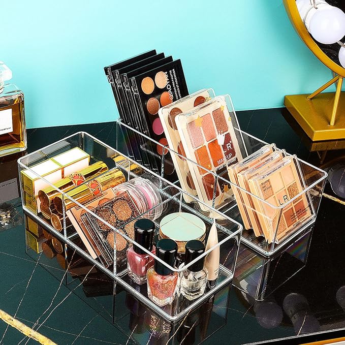 JessLab Acrylic Organizers, Bathroom Organizer for Drawer, Cosmetic Display Cases for Vanity, Countertop, Desk, Kitchen, and Makeup Storage, 3-Section - Image 4