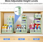 Under Sink Organizer, 3-Tier Thickened Metal Pull out Cabinet Organizer Shelf, Height Adjustable Slide out Storage Drawer Rack for Kitchen Bathroom Pantry Laundry Home Organization, 1-Pack, Green - Image 8
