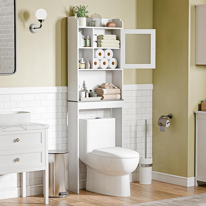 ZENY Over The Toilet Storage Cabinet, Bathroom Organizer with Adjustable Shelf and Double Doors, Freestanding Bathroom Space Saver Toilet Rack (White) by ZENY
