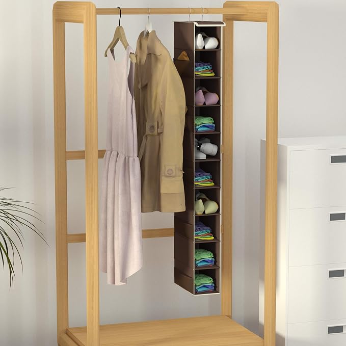 Libeder 10-Shelf Hanging Closet Shoe Organizers with Side Pockets, Coffee - Image 4