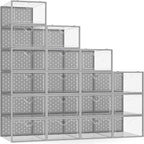 Pinkpum 18 Pack X-Large Shoe Storage Boxes Grey Shoe Organizer | Clear Plastic Stackable, Fit US Size 11, 6.2” Height, Shoe Dispaly Case Holder Bins Sneaker Storage for Sneakerheads by Pinkpum