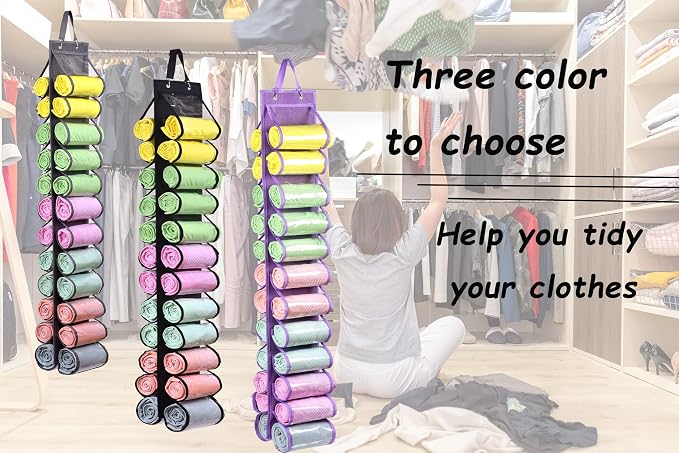 Legging Storage Bag Storage Hanger Can Holds 24 Leggings or Shirts Jeans Compartment Storage Hanger, Foldable Leggings Organizer Clothes Portable Closets Roll Holder (Black) - Image 7