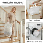 efluky Slim Laundry Basket with Lid, Narrow Laundry Hamper with Removable Bag, Skinny Dirty Clothes Basket with Bamboo Handles for Bathroom, Bedroom & Laundry Room, 65L White - Image 6