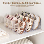 HBlife Widened 4.17 Inch Clear Acrylic Kids Shoe Rack for Closet Organizers and Storage, Small Shoe Rack 3 Sections Toddler Baby Shoe Storage Organizer Shelf, Desk File Book Purse Organizer(2 Pack) - Image 5