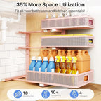 Under Sink Organizer, 3-Tier Thickened Metal Pull out Cabinet Organizer Shelf, Height Adjustable Slide out Storage Drawer Rack for Kitchen Bathroom Pantry Laundry Home Organization, 2-Pack, Pink - Image 4