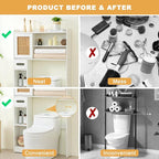 6Tier Over The Toilet Storage Cabinet, Freestanding Above Toilet Space Saver Rack w/Adjustable Shelves, Sliding Door, Multifunctional Over Toilet Organizer for Bathroom (White) - Image 3