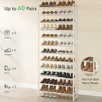 Nunsino Shoe Rack for Closet, Metal Shoe Organizer,12 Tier Garage Shoe Rack Max Holds 60 Pairs,Shoe Storage Shelf,Entryway, White - Image 5