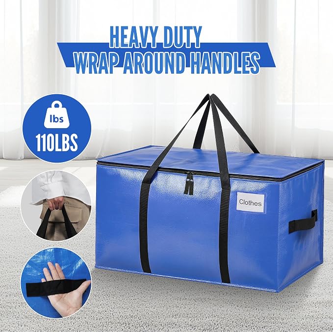 BAGAIL Heavy Duty Moving Bags with Strong Handle, Extra Large Moving Boxes, Storage Tote for Clothes, College Moving Supplies(Blue, 10 Pack) - Image 3