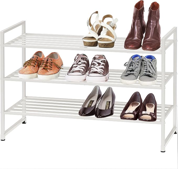 Simple Houseware 3-Tier Stackable Metal Panel Shoe Rack, White - Image 4